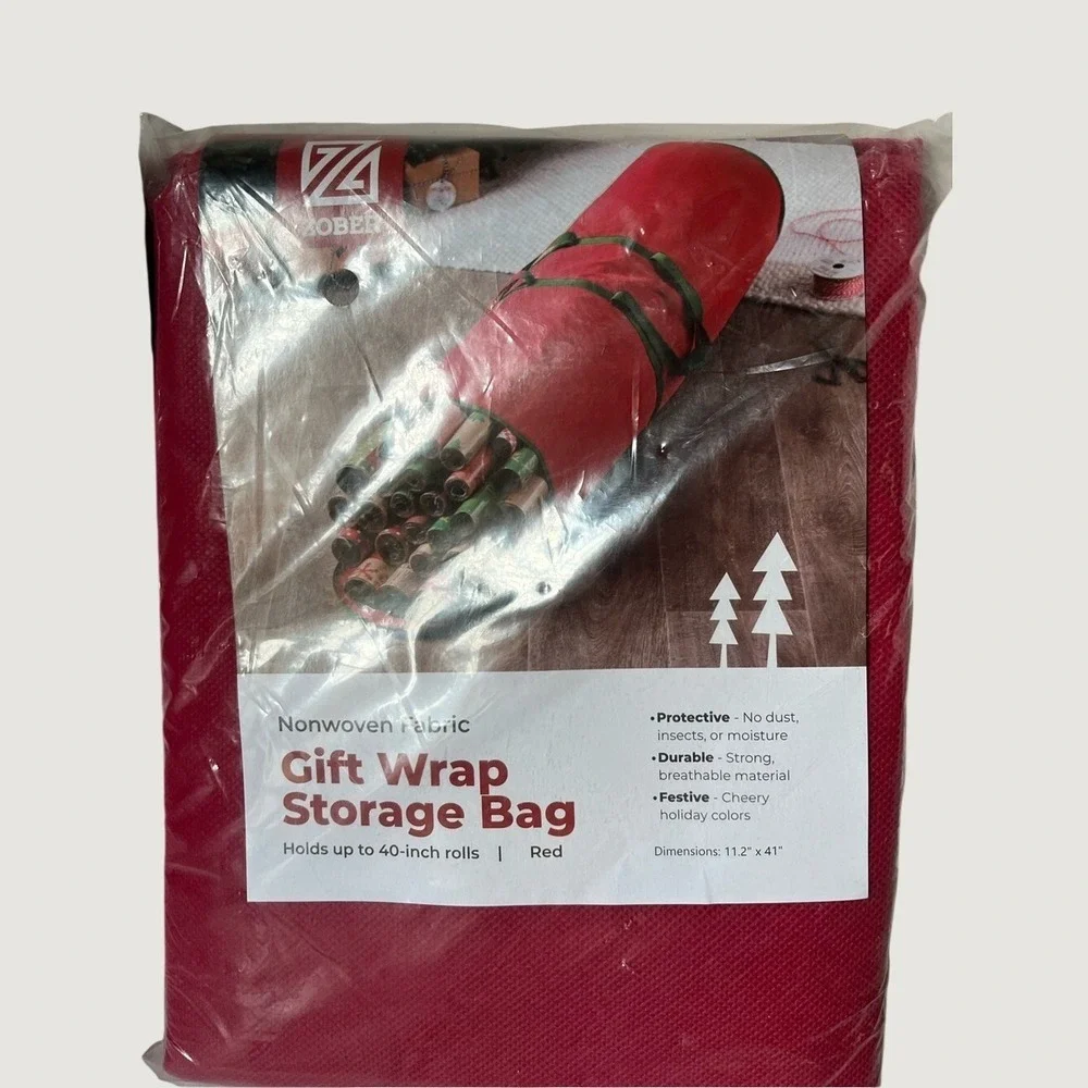 Zober Red Gift Wrap Roll Storage Bags Set Of 2 Zipper Closure Protective Festive